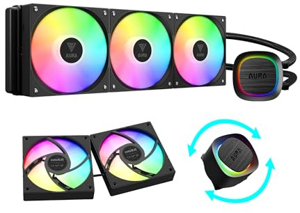 GAMDIAS AURA GL360 V2 AIO, 360mm CPU Liquid Cooler, Easy Cable Routing Design, Rotatable Performance Pump, 3 x 120mm Low-Noise PWM ARGB Fan w/ MB Sync, AMD AM5/AM4；Intel LGA 1851/1700/115x/1200, Black