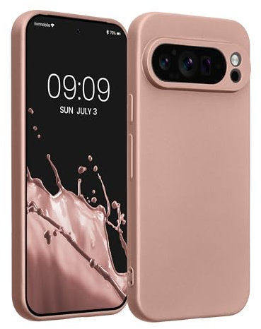 kwmobile Case Compatible with Google Pixel 9 Pro Case - Soft TPU Back Phone Cover - with Metallic Look - Metallic Rose Gold