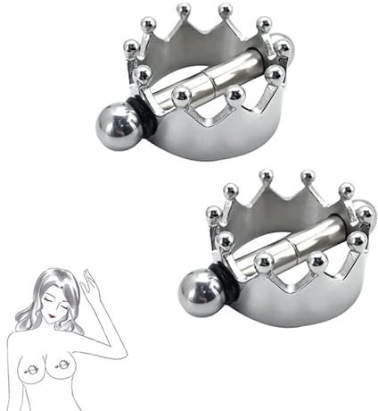 2PCs Magnetic Crown Nipple Clamps, Nipple Rings Non Piercing for Daily Wearing Nipple Jewelry Surgical Steel Nipple Clips Sexual Pleasure (Silver)