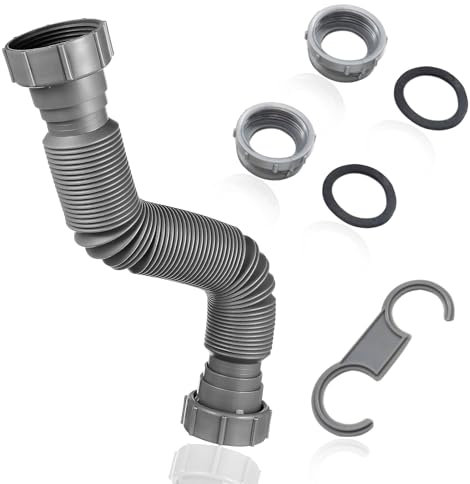 Flexible Waste Pipe, Universal Sink Drain Pipe Adjustable Drain Hose Swivel P Trap for Washing Machine Washer Dryer Dishwasher(45mm)