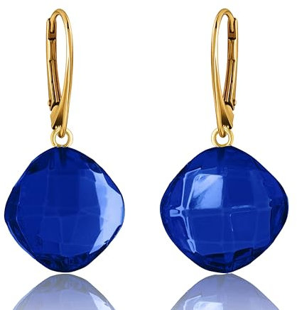 Amber by Mazukna - Blaue Bernstein Tropfen Ohrringe, Dunkelblau, Hängend Edelstein Schmuck für Frauen, mit Vergoldetem Silber-Ag925-Verschluss