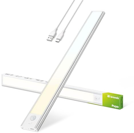 Brendz Lampe LED Rechargeable, LED Cuisine Sous Meuble, 40cm, USB-C, 2200mAh, 3 Températures de Couleur, Dimmables, Magnétique, Lumiere Cuisine, Puyo Argent
