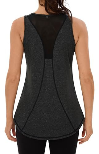 Wayleb Sporttop Damen Yoga Tanktop Mesh Rücken Ärmelloses Sport Oberteil Laufen Fitness Funktions Gym Activewear-Tanktops, Schwarz L