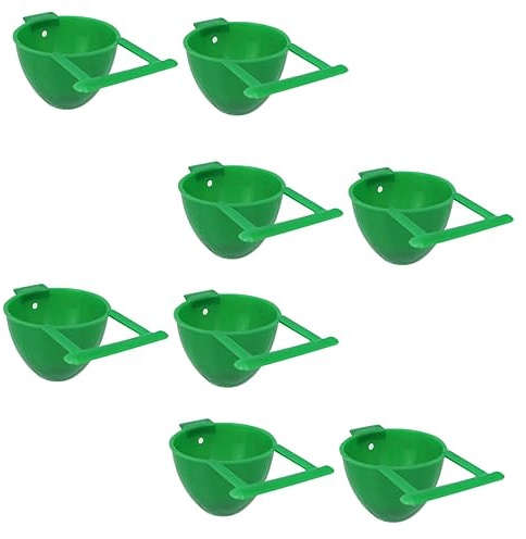 Happyyami Set 8 Contenitori in Plastica Verde per Pappagalli e Uccelli, Ciotole Rotonde per Cibo Sicure, Contenitori Alimentari per Gabbie di Piccole Dimensioni
