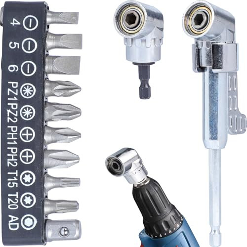Winkelschrauber Aufsatz - Cacciavite angolare con attacco esagonale da 1/4, strumento angolare flessibile per spazi ristretti, adattatore per trapano in acciaio inox resistente, per uso domestico e