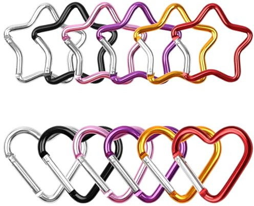 12 Pcs Colourful Carabiners, Star Carabiner Heart Carabiners