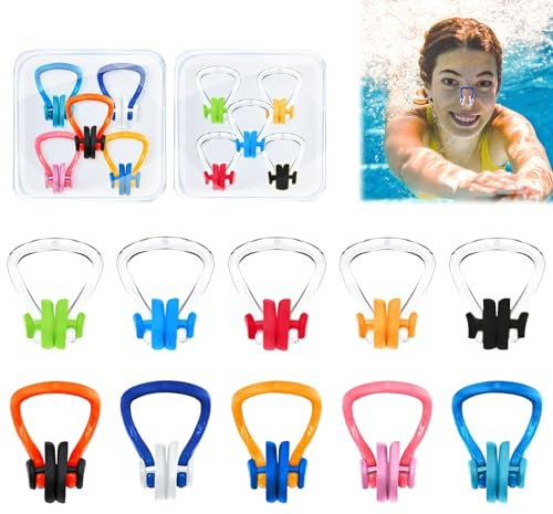 Nasenklammer Schwimmen 10 PCS Nasenklammer Schwimmen Kinder Anti-Rutsch Nasenklammer Geeignet für Kinder (ab 7 Jahren) und Erwachsene für Schwimmanfänger Geeignet mit Aufbewahrungsbox Mehrfarbig