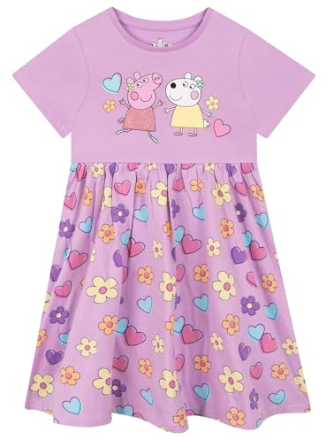 Peppa Pig Girls Dress | Cotton Summer Dress | Short Sleeve Girls Dresses | Cotton Dresses | Purple 2-3 Years