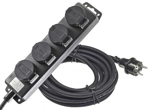 ChiliTec Steckdosenleiste 4-Fach Aussensteckdose mit 4 Schutzkontaktsteckdosen Klappdeckel 10m Kabel IP44 Mehrfachsteckdose für den Innen- & Außenbereich 230V 16A Schwarz