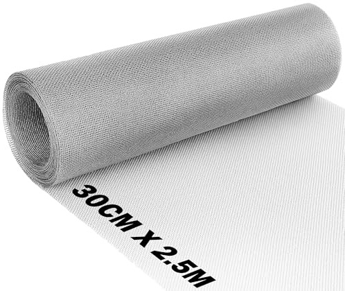 BLOSTM 304 Stainless Steel Wire Mesh Roll - 30cm x 2.5m Rustproof Fine Metal Mesh to Cover Vents, Air Bricks, Windows - Blocks Rodents, Insects, Mouse, Pests from Entering Home & Garden - Easy to Cut