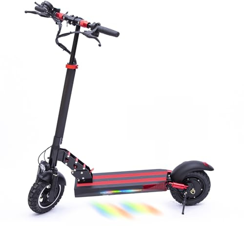 YOBACARID 10“ Monopattino Elettrico Adulto, Doppia Sospensione Pieghevole Monopattino Elettrico Max 25 KM/H, Freno sistema di frenata scooter elettrico di, Freni Cicalino (10” + Seat)