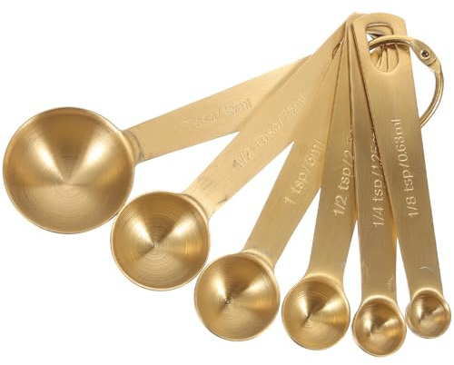 SHINEOFI Juego de Cucharas Medidoras de Acero Inoxidable Pequeñas, 6 Piezas, Color Dorado, para Cocina y Hornear, Cucharas Medidoras de Cucharadita y Cucharada, Utensilios de Medición