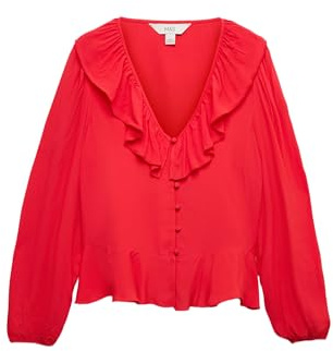 Marks & Spencer Blouse Ajustée à Volants Femme, Coupe Standard