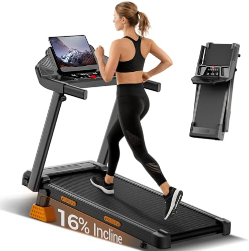 16% Incline Treadmills for Home, 3.0 HP Foldable Walking Pad 12KM/H | 3 Screen Display & 12 Programs, 180KG Capacity, <45dB Low Noise, Foldable Design, 90% Pre-assembled, Transport Wheel