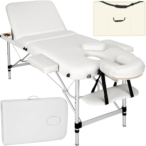 tectake® Lettino Massaggio Portatile, Letto Pieghevole Massaggi a 3 Zone, Lettino Massaggio Professionale con Borsa Trasporto Inclusa – Larghezza senza braccioli: 61 cm, Bianco