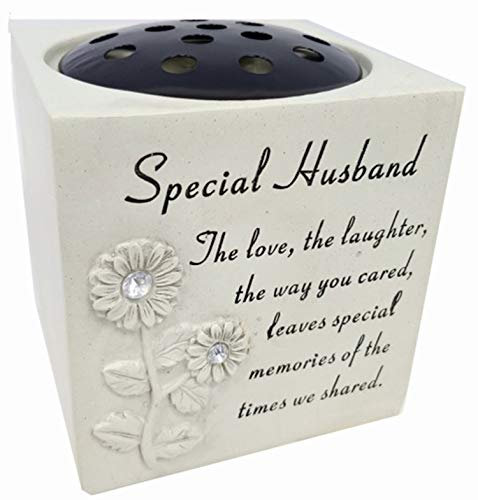 David Fischhoff Husband Diamante Sunflower Rose Bowl with the Following Verse Grave Memorial, for Graveside Flower Arrangements