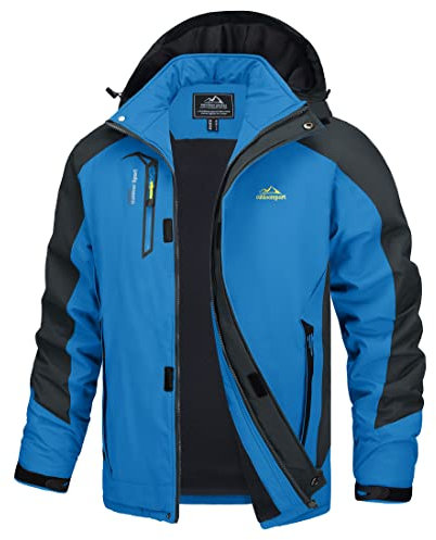 TACVASEN Herren Leichte Softshell Jacke Wasserdichte Winter Jacke Herbstjacke Angeljacke mit Abnehmbarer Kapuze (XL, Blau)