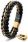 SERASAR Armband Herren 20cm Schwarz Gold Männer Leder Armreif Herrenarmreif Armschmuck Schmuck Herrenschmuck Armkette Flecht Wickelarmband Armbändchen Men Leather Bracelet
