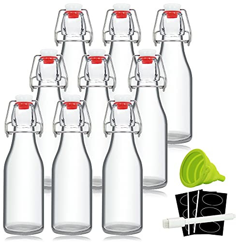 YEBODA 8oz Swing Top Bottles - Glass Beer Bottle with Airtight Rubber Seal Flip Caps for Home Brewing Kombucha, Beverages, Oil, Vinegar, Water, Soda, Kefir (9 Pack)