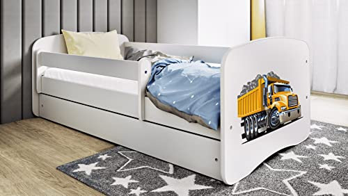 Bjird Kinderbett Jugendbett 80x180 cm Weiß mit Matratze Rausfallschutz Schublade und Lattenrost Kinderbetten für Mädchen und Junge - Truck
