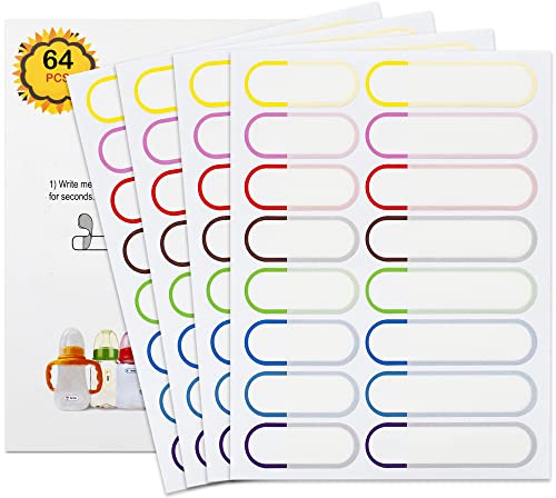 Name Labels for Kids Stuff Daycare, Waterproof Daycare Labels for Baby Bottles, 64 PCS Water Bottle Label, Name Tags Stickers for School Supplies, Self-Laminating, Dishwasher Safe