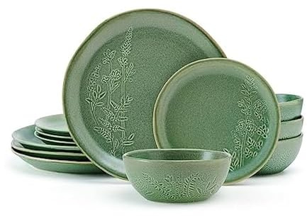Pfaltzgraff Carrie 12 Piece Dinnerware Set, Service for 4, Green