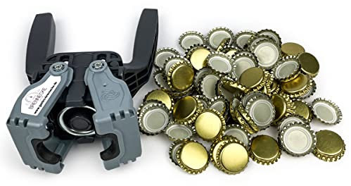 Kronkorken Verschlussgerät Hand schwarz + 100 Kronkorken gold Zubehör Bier Brauen Bierflaschen