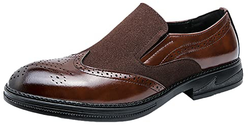 ANUFER Uomo Elegante Slip-On Brogue Scarpe da Abito Formali Ecopelle Moda Mocassini da Sposa Marrone SN0702128 EU41