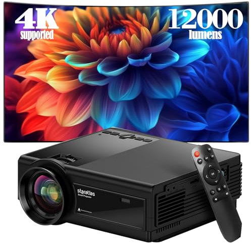 Staratlas Beamer, Mini Beamer mit WiFi und Bluetooth, 12000L Mini Projektor HD 1080P Video Beamer für Phone Laptop, Handy Beamer 4K Unterstützt, Beamer Heimkino Kompatibel mit TV Stick/HDMI/USB/PS5