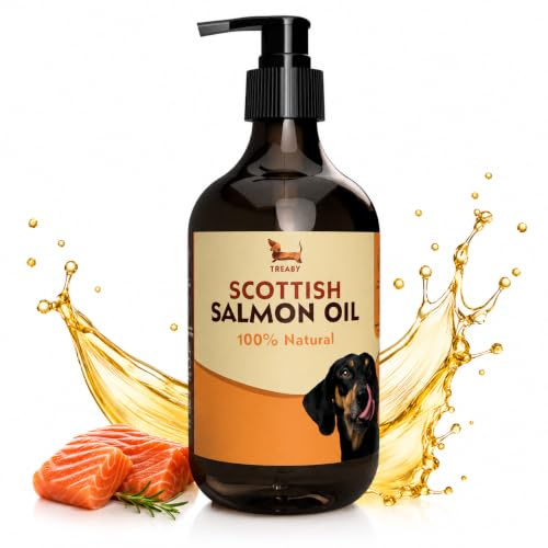 Treaby Scottish Salmon Oil for Dogs & Cats 500ml | Natural Omega 3 6 9 Fish Oil Supplement | Grain-Free Skin & Coat Support | Promotes Joint, Heart, Brain & Immune Health | Easy Pump Bottle