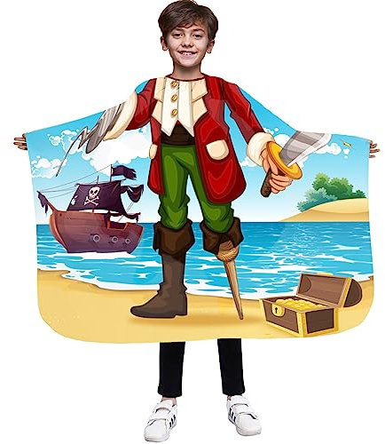 Kinder Friseurumhang für Friseursalon 85x110 cm Professionelle Salon-schürze Schönheitssalon und Heimgebrauch, Bunt, Motiv Pirat [111]
