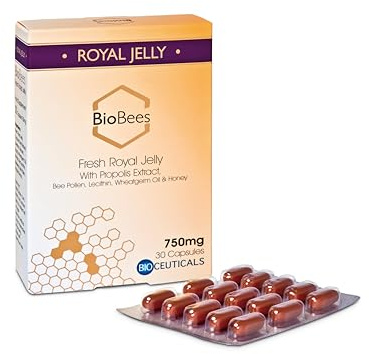 Royal Jelly Capsules 750mg | Naturally sourced with Propolis Extract & Bee Pollen - Supports Immunity, Fertility, Energy & Stress Reduction | by Biobees