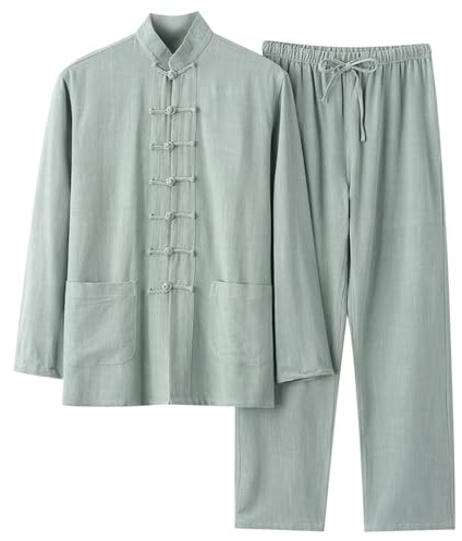 Bauzuoyo Vêtements médiévaux pour homme Style rétro chinois Arts martiaux Kung Fu Tai Chi Wushu Tenue classique Tangzhuang Manches longues Chemise + pantalon 2 pièces Survêtement décontracté en lin,