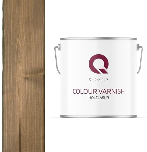 Q-Cover Holzlasur Braun-grau 7013, 5L (ca.25m²-1 Anstrich) Satin Holzschutz Holzschutzlasur Lasur Wasserbasierte Innen Außen Lasur Abperleffekt Für Holz