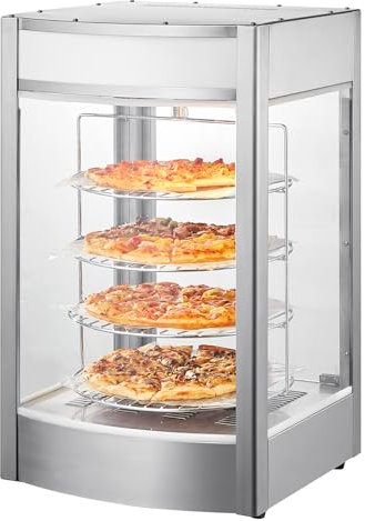 VEVOR Espositore Scaldavivande Commerciale per Pizza 366 mm Scaldavivande a 4 Ripiani con Riscaldamento a Vapore Rotante, Controllo della Temperatura da 30 ℃ a 85 ℃ Luce del Forno 25 W per Pizzeria