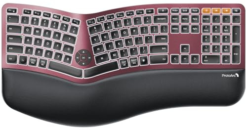 ProtoArc EK01 Plus Teclado ergonómico inalámbrico retroiluminado, teclado Ergo de tamaño completo con reposamuñecas, diseño dividido, recargable, Bluetooth y USB, escritura natural para