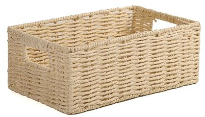 Wickerfield Handwoven Paper Rope Storage Basket for Home Office Storage Organization and Hamper Making (Beige, Small)