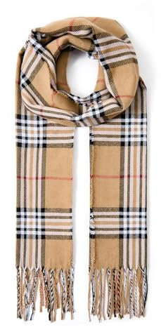 Durio Schal Damen Herbst Winter Lange Winterschal für Damen und Herren Warmer Damenschal mit Fransen Kamelplaid