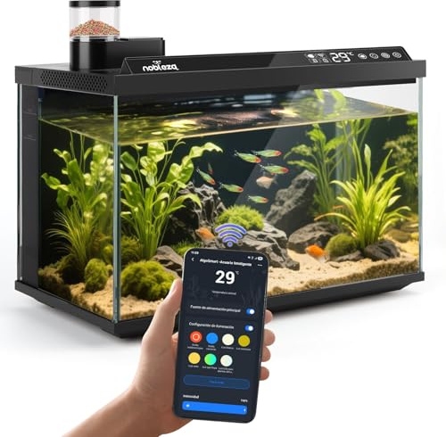 Nobleza Acuario Inteligente 30L - Control por App - Pecera Inteligente con Triple Filtración, Alimentación Remota, Drenaje Automático en 1 Toque - Color Negro