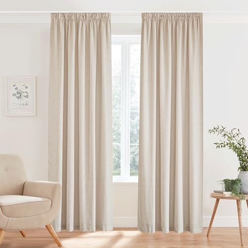 PONY DANCE Tende Camera da Letto Moderna con Fettuccia Tende Beige Chiaro per Salotto Eleganti Decorazione 200g/m² Curtains Lino per Interni 2 Pezzi L 140 x A 300 CM