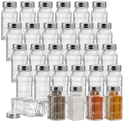 Covzoe 30 Pack Glass Salt and Pepper Shakers, 2.5 Oz Antique Spice Shakers with Metal Lid, Clear Glass Jars Kitchen Gadgets for Seasonings Home Restaurant Cooking Table