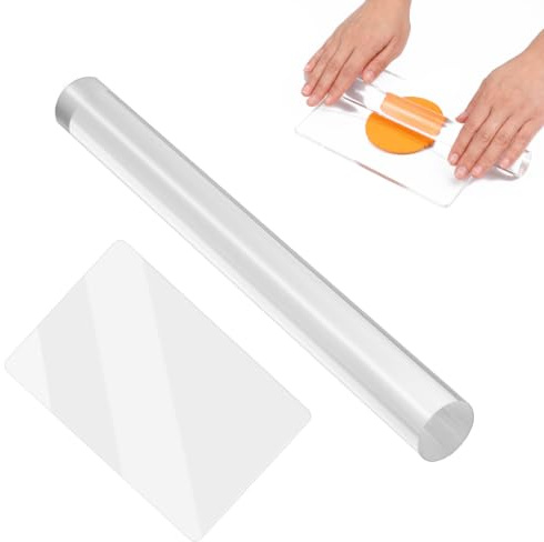 GEEHUA 2 stycken verktygsset för polymerlera, akrylrulle och platta lera modelleringsverktyg tillbehör transparent akrylglas rulle bräda för pyssel modellering lera smyckesdesign