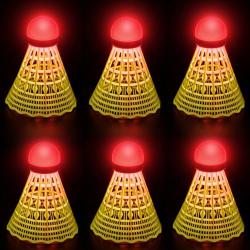 Joycabin Juego de 6 pelotas de bádminton LED de nailon, resistentes al viento, para interiores, exteriores, actividades deportivas nocturnas (rojo)