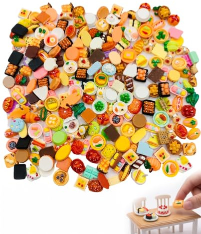 RAVNIX 80 Pièces Nourriture Miniature en Résine, Jouet d'Imitation Cuisine pour Enfants, Aliments et Vaisselle pour Maison de Poupée, Décoration Diorama Créative