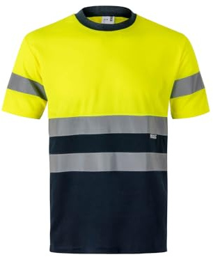 Velilla 305506 Camiseta Técnica Bicolor de Alta Visibilidad, Color Azul Marino y Amarillo Flúor, Talla 3XL