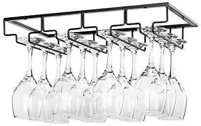 FOMANSH, Portabicchieri per bicchieri da vino; un supporto sottopensile per calici da vino a 4 scomparti in metallo, per bar e cucina, nero