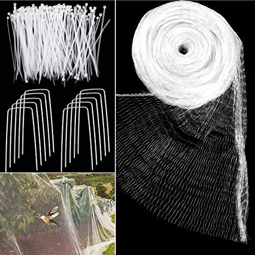 Boao Filet de Protection Anti-Oiseaux 4 m x 10 m avec Attaches de câble et piquets de Jardin en Forme de U Blanc