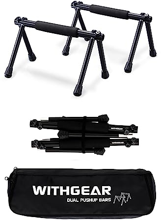 WITHGEAR Folding Push Up Bar Hawk Black | Portable Outdoor Bar & Home Workout Equipment | Duralumin Metal Dip Bar & Pushup Handles | Dip Bars for Strength Training | Lightweight Metal Bar
