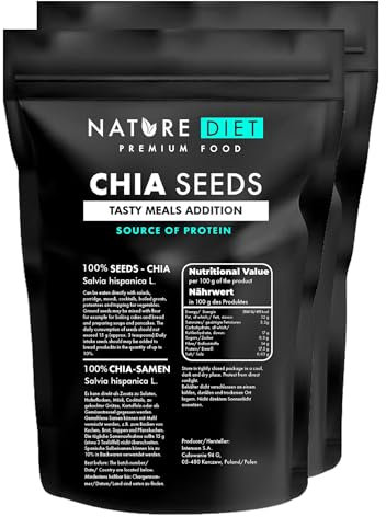 Nature Diet - Graines de Chia 2x 1000 g | Salvia hispanica | Riche en oméga-3 | Source de fibre