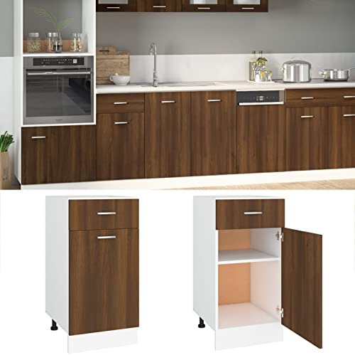 ZEYUAN Armario Cocina, Mueble Fregadero, Mueble Bajo Cocina, Muebles De Cocina, Modulos De Cocina, contrachapada marrón Roble 40x46x81,5 cm